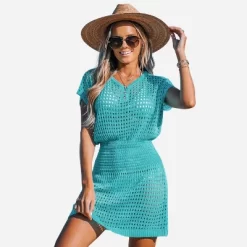 Women's Crochet Knit Cutout V-Neck Cover-Up Mini Dress - Cupshe -Cupshe GUEST 011fffff b13d 4f65 a63c 182a15bcd2bb