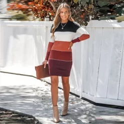 Women's Colorblock Bodycon Mini Sweater Dress - Cupshe