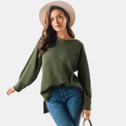 Women's Neutral Split Hem Relaxed Sweater - Cupshe -Cupshe GUEST 1bc5cbb0 620f 4068 b2ae 6b91b6a89523