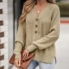 Women's Crochet Rib Half-Buttoned Sweater - Cupshe -Cupshe GUEST 1eaf752e ecc7 4c4a b50b 76d66d130a7a