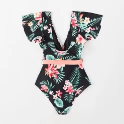 Women's V Neck Ruffle One Piece Swimsuit Tropical Floral Bathing Suit - Cupshe -Cupshe GUEST 26a4d0d9 3751 4875 9e5e 8c0d7001c83b