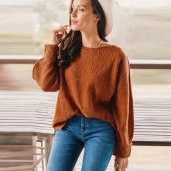 Women's Neutral Split Hem Relaxed Sweater - Cupshe