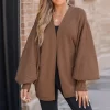 Women's Espresso Open-Knit Gigot Sleeve Cardigan - Cupshe -Cupshe GUEST 30d67f0e 3096 4afe ace2 0634921c043c