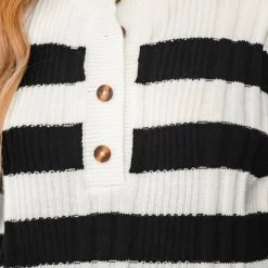 Women's Striped Half-Buttoned Sweater - Cupshe