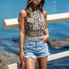 Women's Leaf Print Smocked Crop Top - Cupshe -Cupshe GUEST 3e7a75d2 cb69 4fba 8a47 aea514752f80