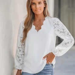 Women's Floral Lace Scalloped V Neck Top - Cupshe -Cupshe GUEST 439c9295 f495 48fd 8382 7e4fde8b40b8