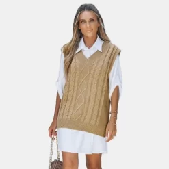 Women's Cable Knit V Neck Sweater Vest - Cupshe -Cupshe GUEST 4cfc799f f6fe 42a2 b5d7 df3de1aea197