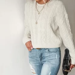 Women's Cable Knit Drop Shoulder Sweater - Cupshe -Cupshe GUEST 5446c5da ee79 4925 adc1 1244784d940f