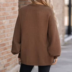 Women's Espresso Open-Knit Gigot Sleeve Cardigan - Cupshe -Cupshe GUEST 5c2bb9d8 fd6f 4f25 8dc6 b0dfcd3ee298