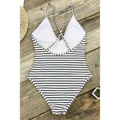Women's Stripe Crisscross One Piece Swimsuit - Cupshe -Black/White -Cupshe GUEST 5d636bc1 97eb 43b4 80da 7239883ffb40