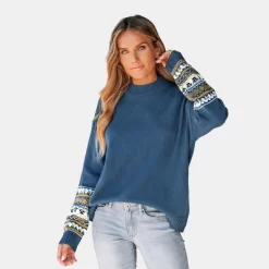 Women's Fair Isle Trim Mock Neck Sweater - Cupshe -Cupshe GUEST 6b641db9 d459 4a58 a182 442559f482d5
