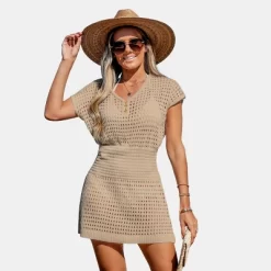 Women's Crochet Knit Cutout V-Neck Cover-Up Mini Dress - Cupshe -Cupshe GUEST 74869026 34b9 4542 b9b9 e780e9cdb79e
