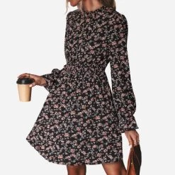 Women's Ditsy Floral Long Sleeve A-Line Mini Dress Smocked Dress - Cupshe - Black -Cupshe GUEST 7785fc60 50d6 4549 94b0 8cf980e96352