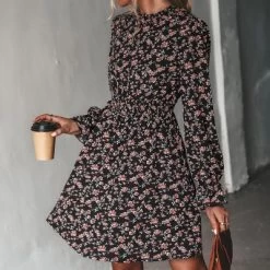Women's Ditsy Floral Long Sleeve A-Line Mini Dress Smocked Dress - Cupshe - Black -Cupshe GUEST 7fefa085 1255 4572 a7ca 4425c6001386
