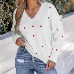 Women's Embroidered Heart V-Neck Sweater - Cupshe -Cupshe GUEST 81f39def 8638 432d bbcb 2a1678a97079