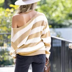 Women's Striped V-Neck Sweater - Cupshe -Cupshe GUEST 824aa0fe daeb 4da2 8117 c9e84a7b3ba5