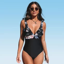 Women's One Piece Swimsuit Vintage Cutout Floral V Neck Bathing Suit - Cupshe -Cupshe GUEST 87b7d8c0 ea6c 4c5e afff 173c6997454b