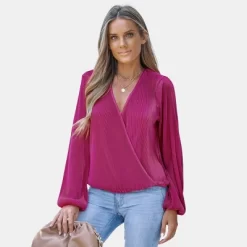 Women's Long Sleeve Surplice Neck Peasant Sleeve Top - Cupshe -Cupshe GUEST 89c80f06 6e2e 4930 9cfa 03554d77e121