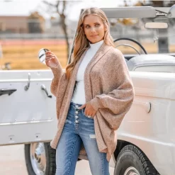 Women's Marled Knit Open-Front Bishop Sleeve Cardigan - Cupshe