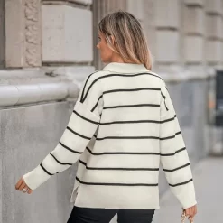 Women's Striped V-Neck Collar Sweater - Cupshe -Cupshe GUEST 90c6b6c0 5ac4 4142 a984 59faf3e684aa