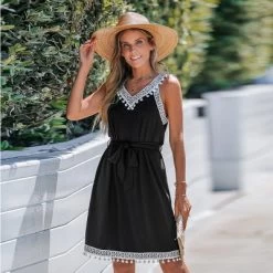 Women's Belted Pom Pom Mini Dress - Cupshe