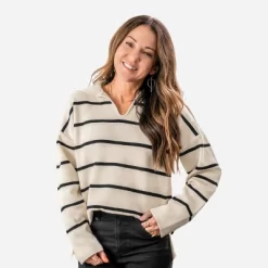 Women's Striped V-Neck Collar Sweater - Cupshe -Cupshe GUEST 9494ab57 7eac 4c29 a248 bbee8012f177