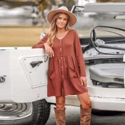 Women's Button-Front Long Sleeve Mini Dress - Cupshe -Cupshe GUEST 9b4f70d0 e8d9 42f1 8ddb 0ff201c0dd82