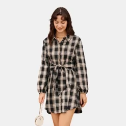 Women's Belted Plaid Mini Shirt Dress - Cupshe -Cupshe GUEST 9d19ab5f 7f95 4e97 aac9 ae537c996bdf