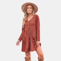 Women's Button-Front Long Sleeve Mini Dress - Cupshe -Cupshe GUEST 9ee70324 ebc4 423b a7ad f89adc0f1ec7