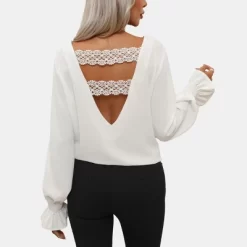 Women's Scalloped Lace Cutout V-Neck Top - Cupshe -Cupshe GUEST a038ed60 e2cf 4da7 91aa c9ac171fe854