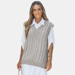 Women's Cable Knit V Neck Sweater Vest - Cupshe -Cupshe GUEST a818bb3a 3fd3 49ef bdbd 79f6d5a0f13b