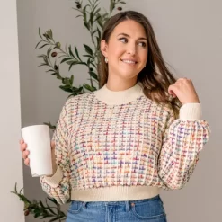 Women's Rainbow Stitching Drop Sleeve Cropped Sweater - Cupshe -Cupshe GUEST b88d2491 292d 488f 84c9 7e6f73059ddb