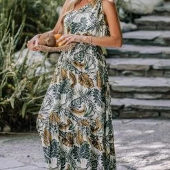 Cupshe 21 CUPSHE Women's Tropical Leaf One-Shoulder A-shape Dress