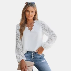 Women's Floral Lace Scalloped V Neck Top - Cupshe -Cupshe GUEST bd1ed037 3388 44b6 8216 72da12fa094d