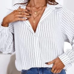 Women's Long Sleeve Pinstripe Blouse Shirt - Cupshe -Cupshe GUEST bf127b37 912f 4206 ac01 6dd4929d009e