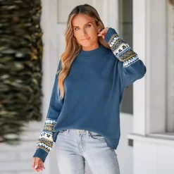 Women's Fair Isle Trim Mock Neck Sweater - Cupshe -Cupshe GUEST c47fe492 9195 4f84 9f1f 6f9302d7aace