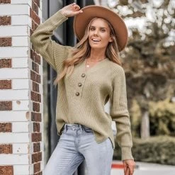 Women's Crochet Rib Half-Buttoned Sweater - Cupshe -Cupshe GUEST c58ffb98 d8d7 414b be44 4fa066fd4d1d