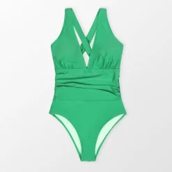 Women's Plus Size One Piece Swimsuit Deep V Neck Ruched Self Tie Bathing Suit -Cupshe - Green -Cupshe GUEST d235cb48 5ef9 4bbb 9d20 857bf6e141a9