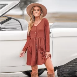 Women's Button-Front Long Sleeve Mini Dress - Cupshe -Cupshe GUEST d3ac9967 cf82 4e86 b904 e28e0f1078c4