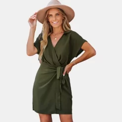 Women's Belted Short Sleeve Wrap Dress - Cupshe -Cupshe GUEST e13de2fa 013a 4d50 bc30 6c37552a188e