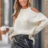 Women's Checker Cutout Shoulder Long Sleeve Sweater - Cupshe -Cupshe GUEST ea9a7971 a3f7 4bb6 8da8 f9ac113b0446