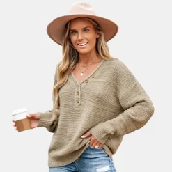 Women's Chunky Knit Buttoned Drop Sleeve Sweater - Cupshe -Cupshe GUEST f4928280 96b4 44ea 9d77 a32c5305ba67