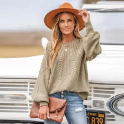 Women's Cable Knit Drop Sleeve Sweater - Cupshe -Cupshe GUEST f4a5cadd 4d80 4cb9 89c2 9ffd9cb8f883