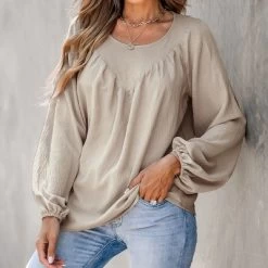 Cupshe 28 Women's Apricot Peasant Sleeve Shirred Top - Cupshe