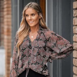 Woemen's Watercolor Floral Print Tie Neck Top - Cupshe -Cupshe GUEST f92aa472 81dc 49d6 a188 212506ec20aa